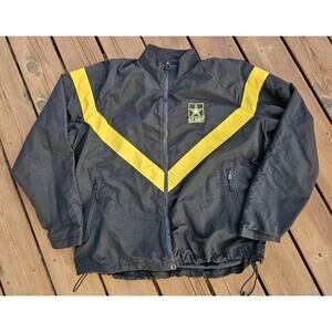 US Army Jacket Unisex Large Black Physical Fitness Uniform Military Windbreaker
